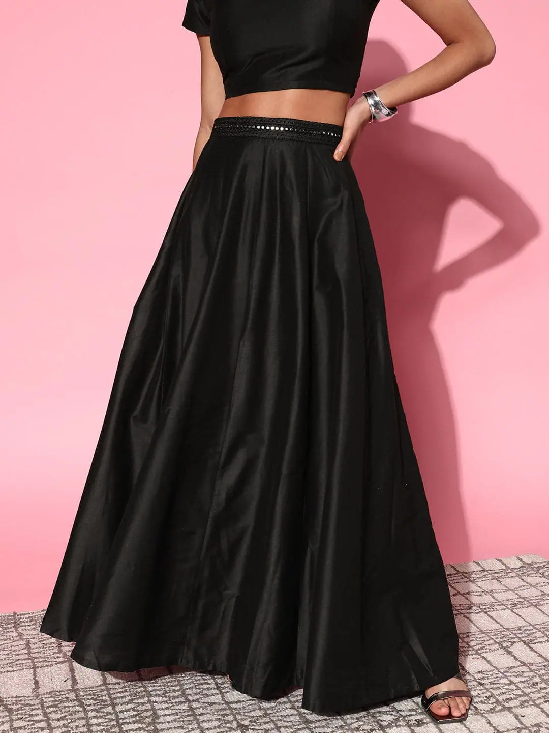 Black Embroidered Anarkali Skirt | Women's Ethnic Maxi Skirts