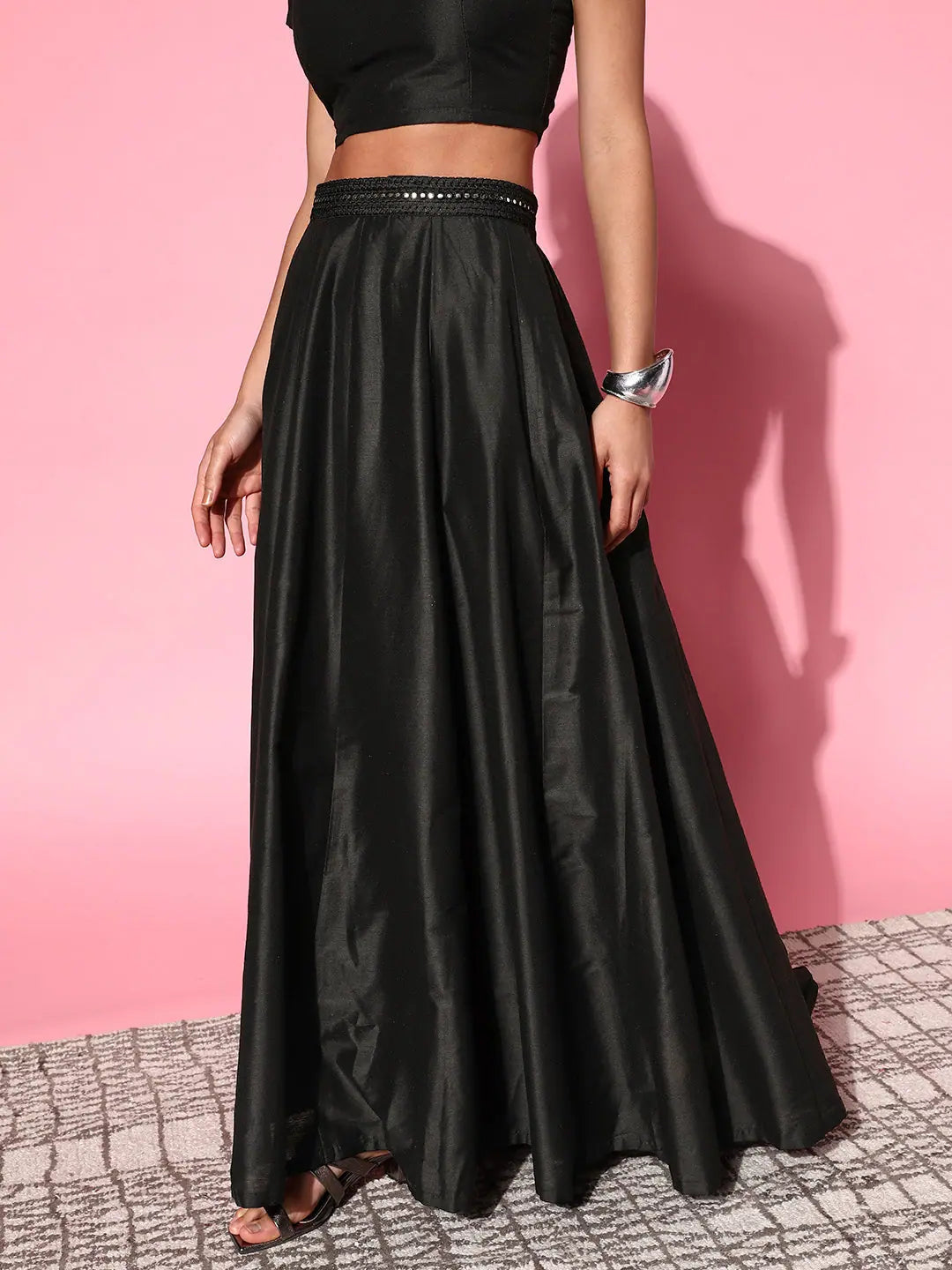 Black Embroidered Anarkali Skirt | Women's Ethnic Maxi Skirts