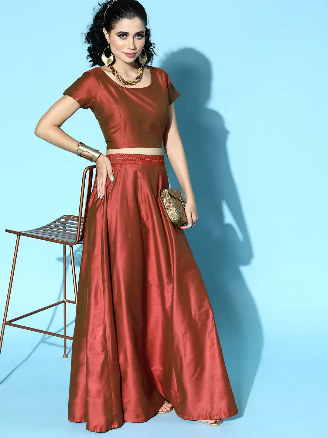 Rust Embroidered Anarkali Skirt | Women's Ethnic Maxi Skirts