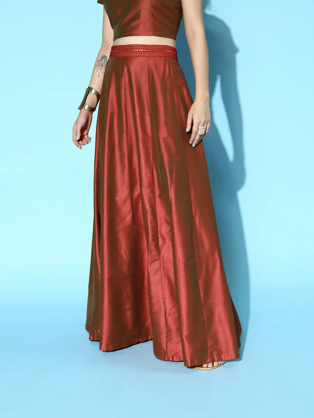 Rust Embroidered Anarkali Skirt | Women's Ethnic Maxi Skirts