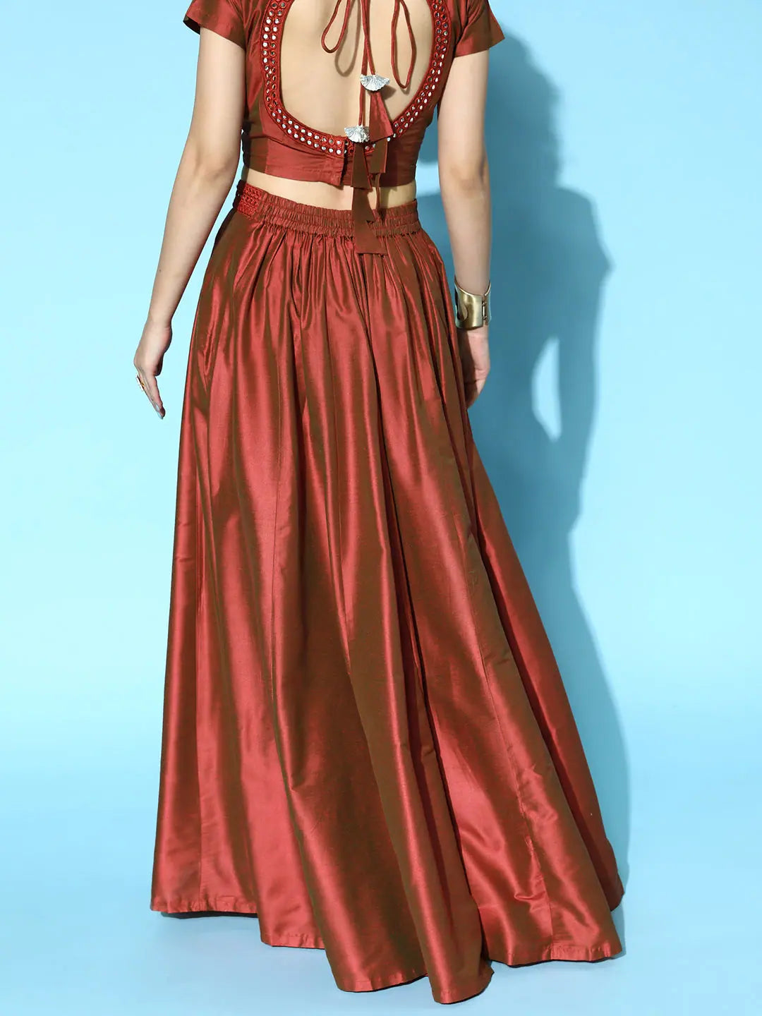 Rust Embroidered Anarkali Skirt | Women's Ethnic Maxi Skirts