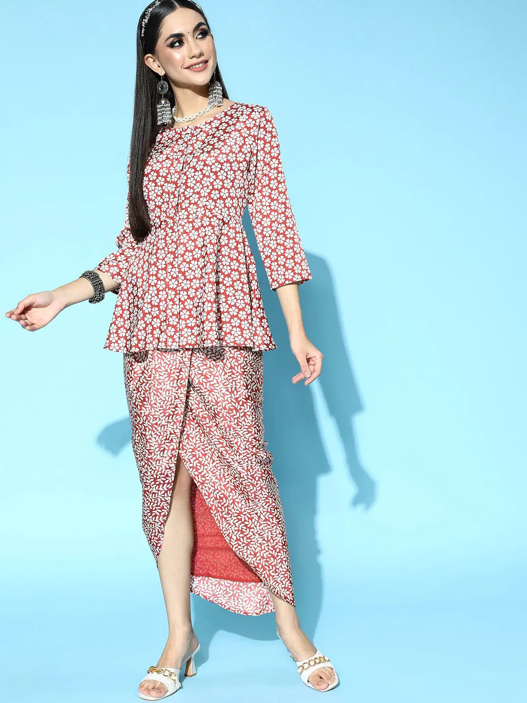 Floral Peplum Dhoti Skirt Set | Women's Dhoti Pants Outfit