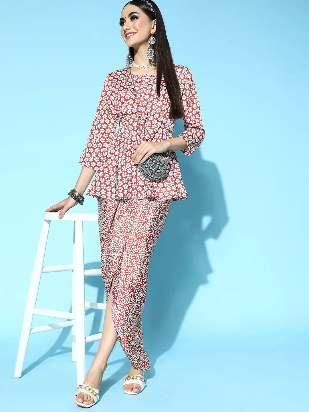 Floral Peplum Dhoti Skirt Set | Women's Dhoti Pants Outfit