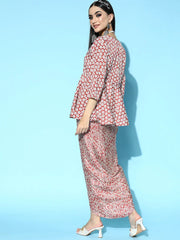 Women Rust Floral Peplum Top With Dhoti Skirt