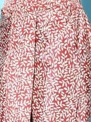Women Rust Floral Peplum Top With Dhoti Skirt