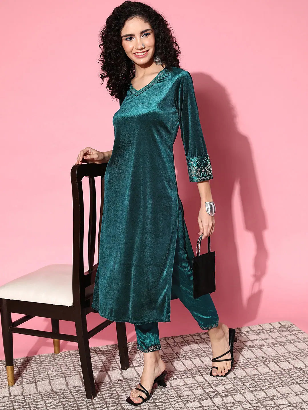 Emerald Green Embroidered Pencil Pants - Designer Ethnic Pants