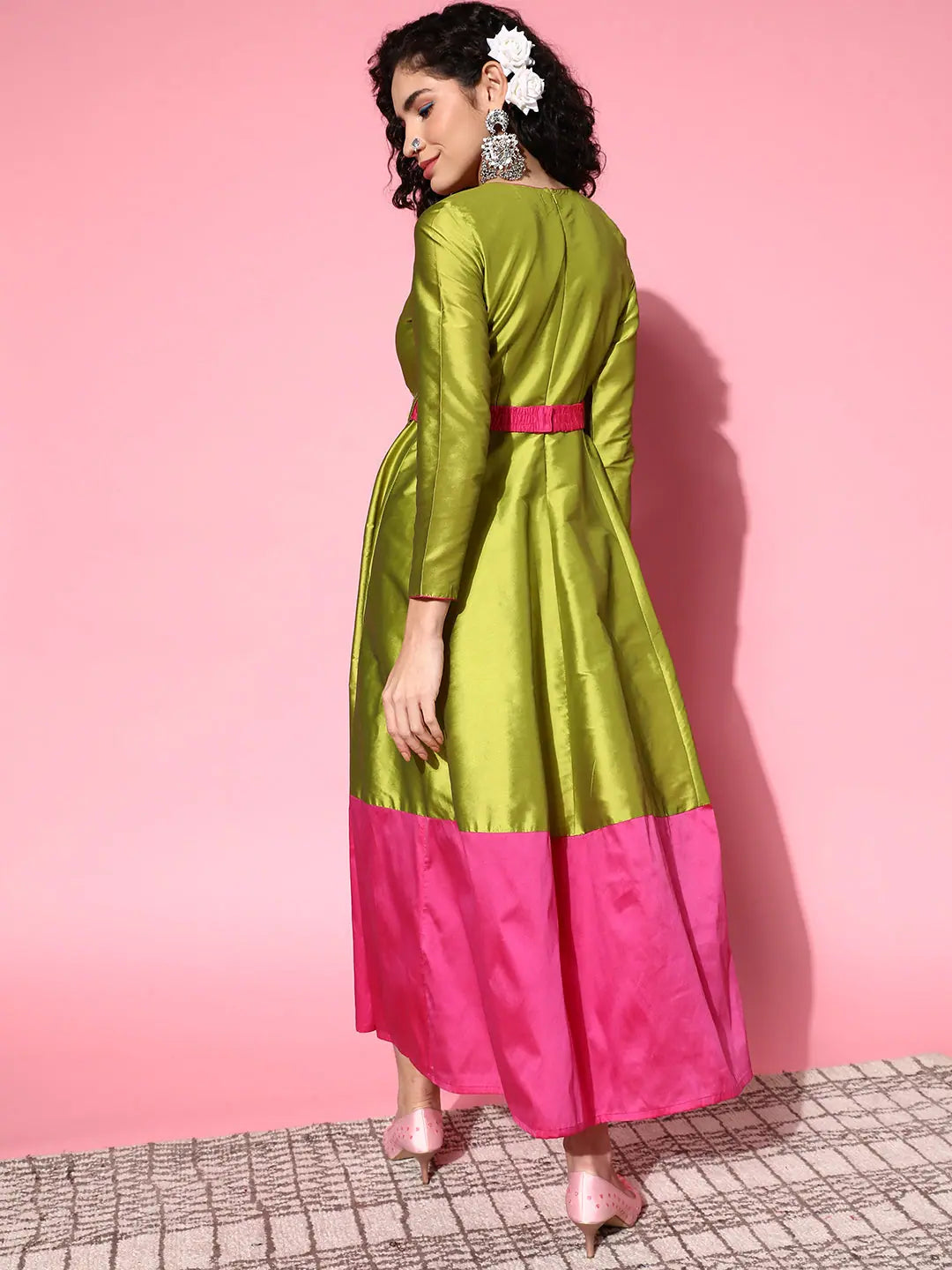 Green Contrast Border Anarkali Maxi Dress | Anarkali Suits