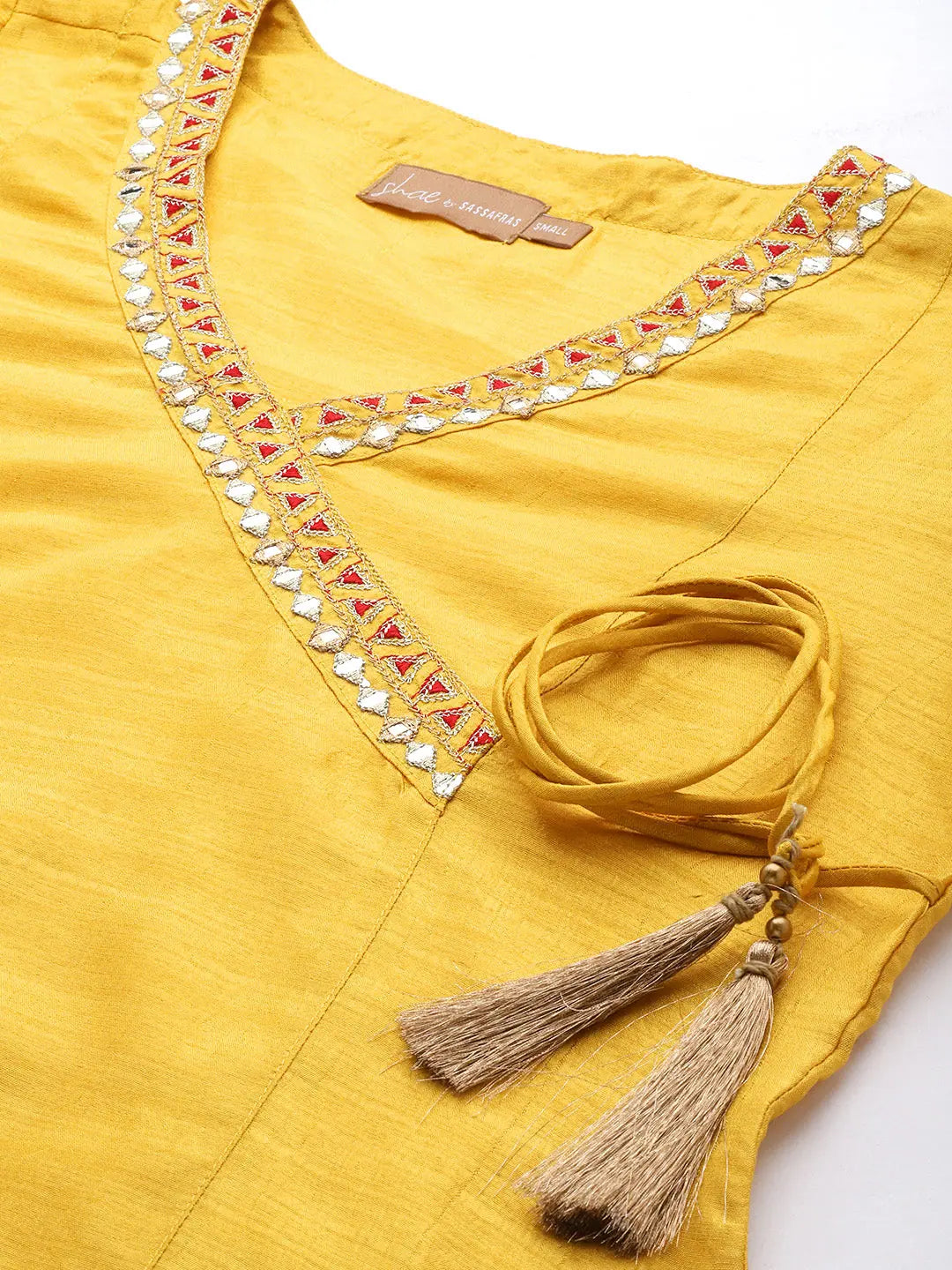 Mustard Mirror Embroidered Angrakha Top | Festive Lehenga Choice