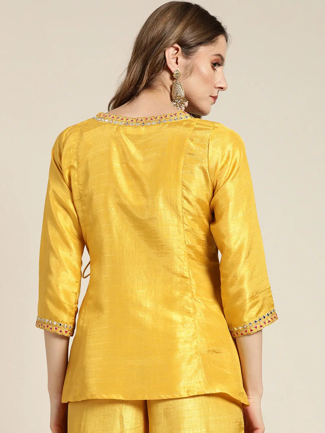 Mustard Mirror Embroidered Angrakha Top | Festive Lehenga Choice