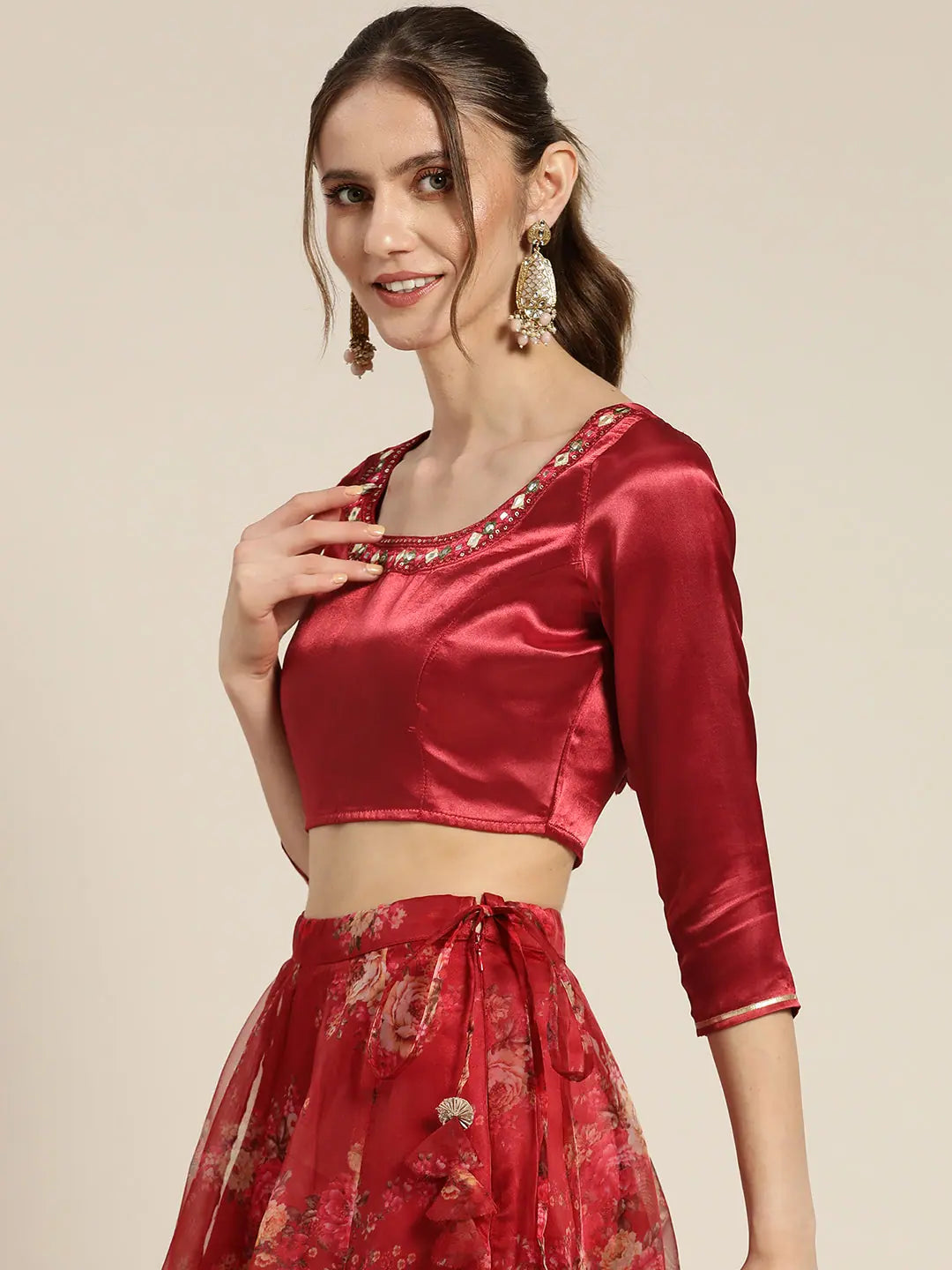 Maroon Zari Embroidered Top | Traditional Indian Lehenga