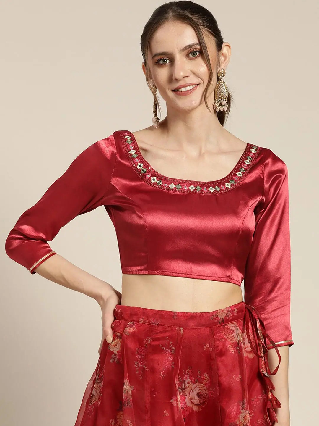 Maroon Zari Embroidered Top | Traditional Indian Lehenga