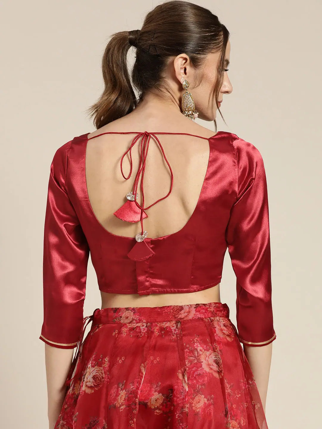 Maroon Zari Embroidered Top | Traditional Indian Lehenga