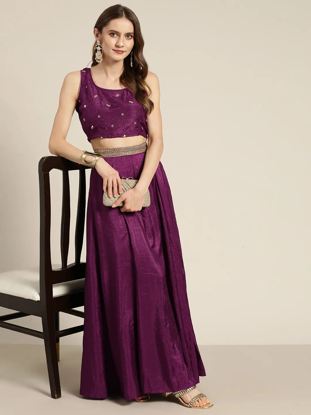 Burgundy Embroidered Lehenga Choli Crop Top | Ethnic Lehenga