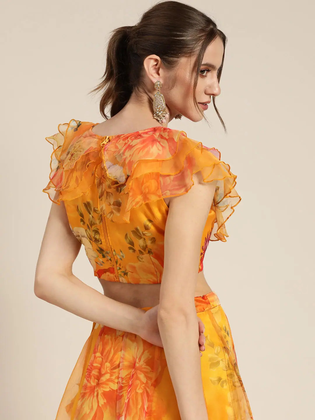 Yellow Floral Lehenga Choli Crop Top | Designer Lehenga for Women
