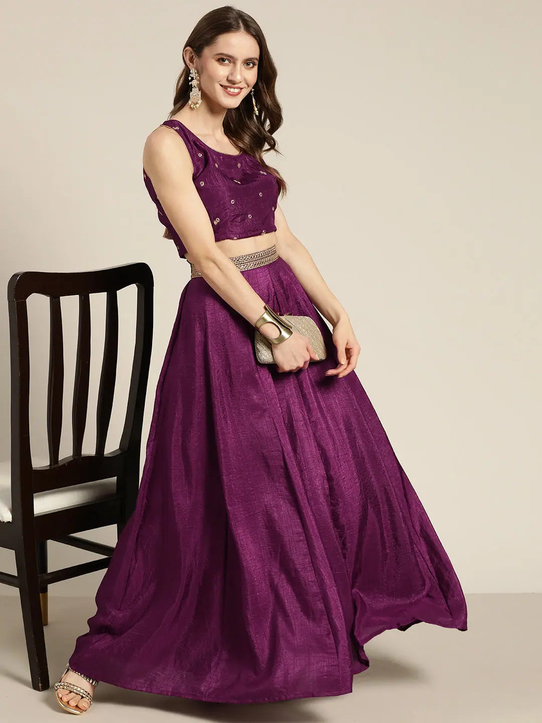 Burgundy Mirror Embroidered Anarkali Skirt | Ethnic Skirts