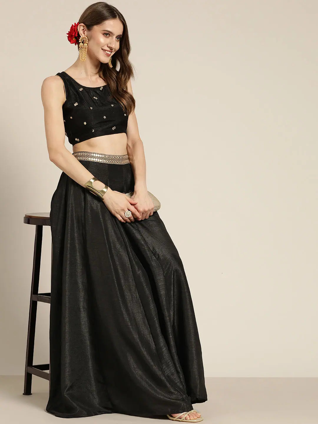 Black Mirror Embroidered Anarkali Skirt | Ethnic Maxi Skirts
