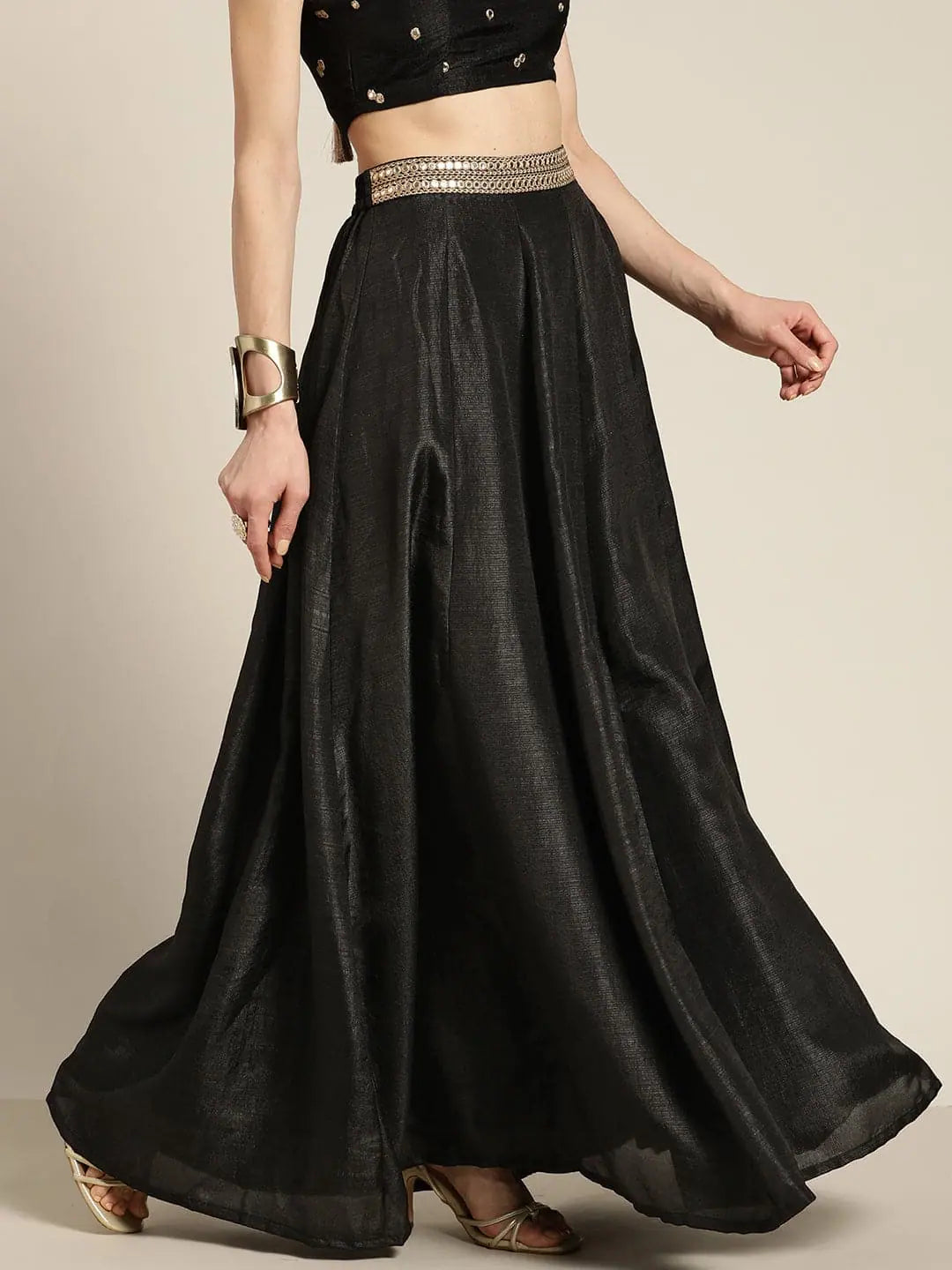 Black Mirror Embroidered Anarkali Skirt | Ethnic Maxi Skirts