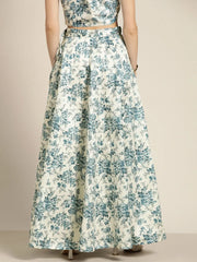 Women Blue Floral Chanderi Anarkali Skirt