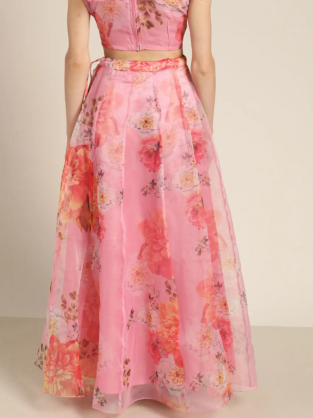 Pink Floral Organza Anarkali Skirt | Long Ethnic Skirts