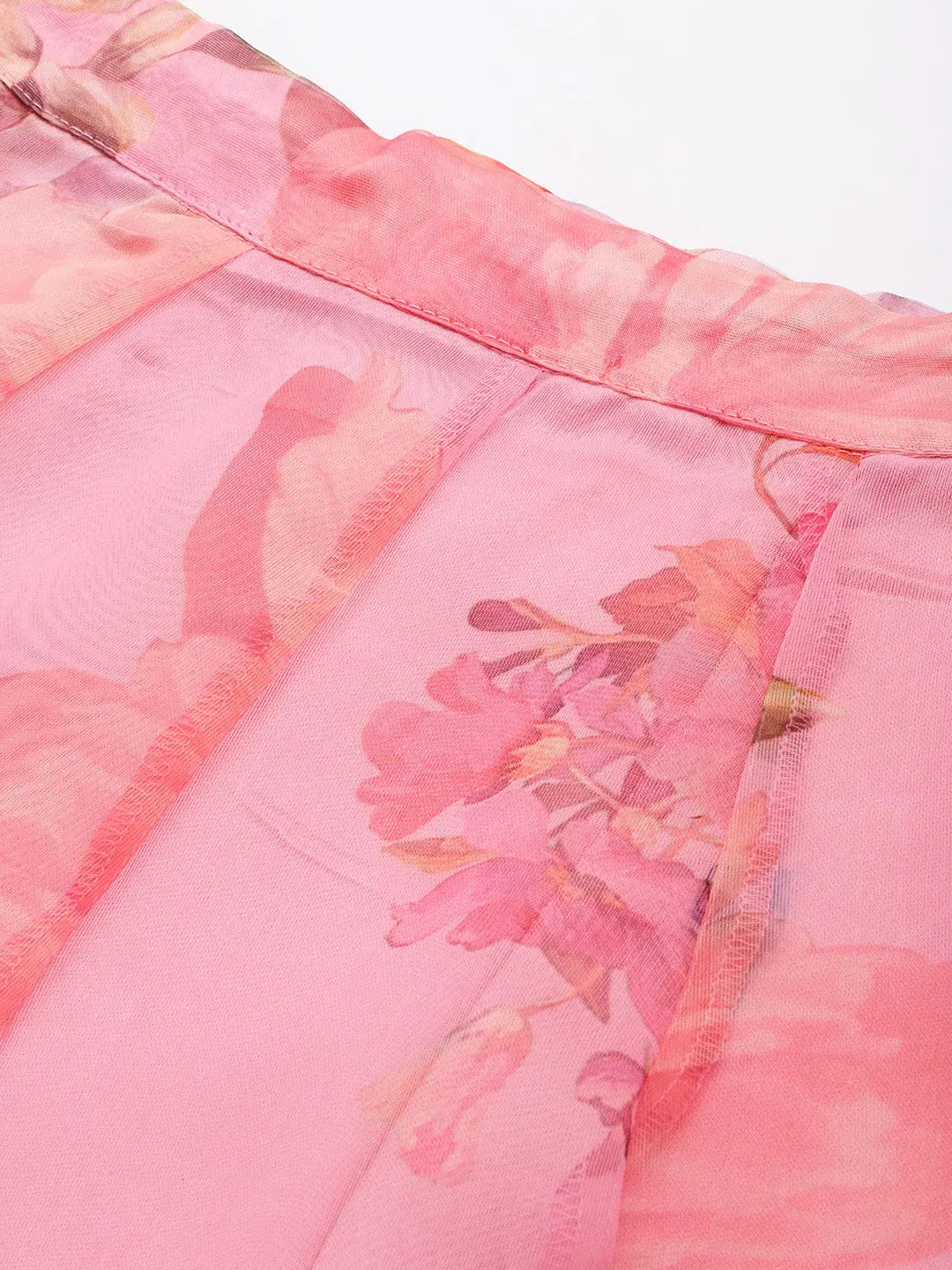 Pink Floral Organza Anarkali Skirt | Long Ethnic Skirts