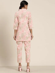 Women Pink Brush Paint Chevron Sustainable Top With Pants