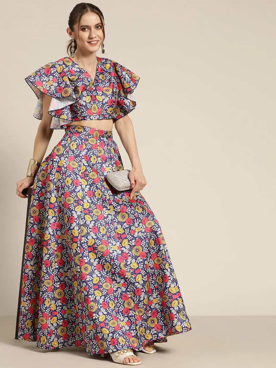 Purple Chanderi Floral Anarkali Skirt | Women's Ethnic Wear