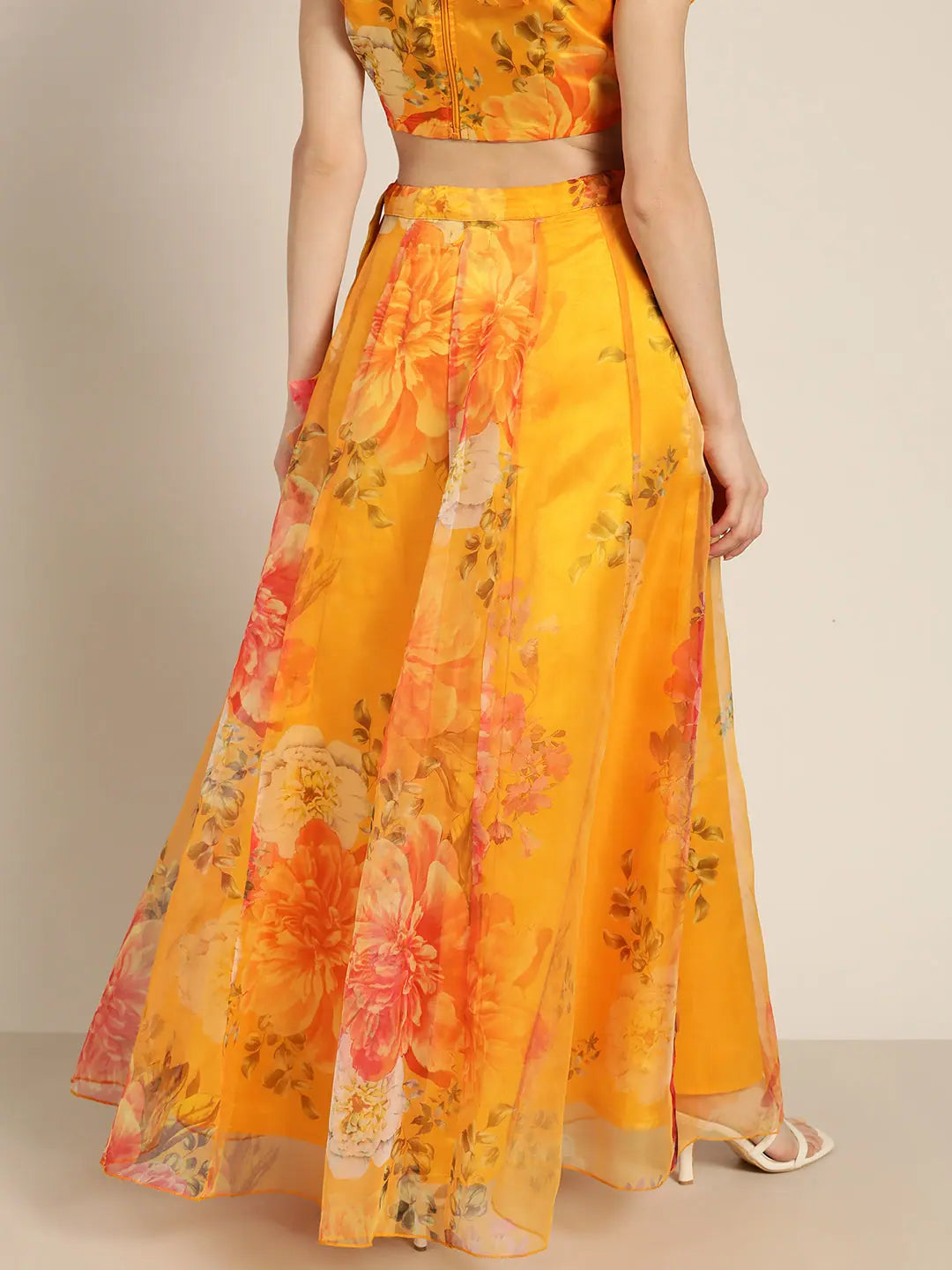 Yellow Floral Organza Anarkali Skirt | Traditional Skirts