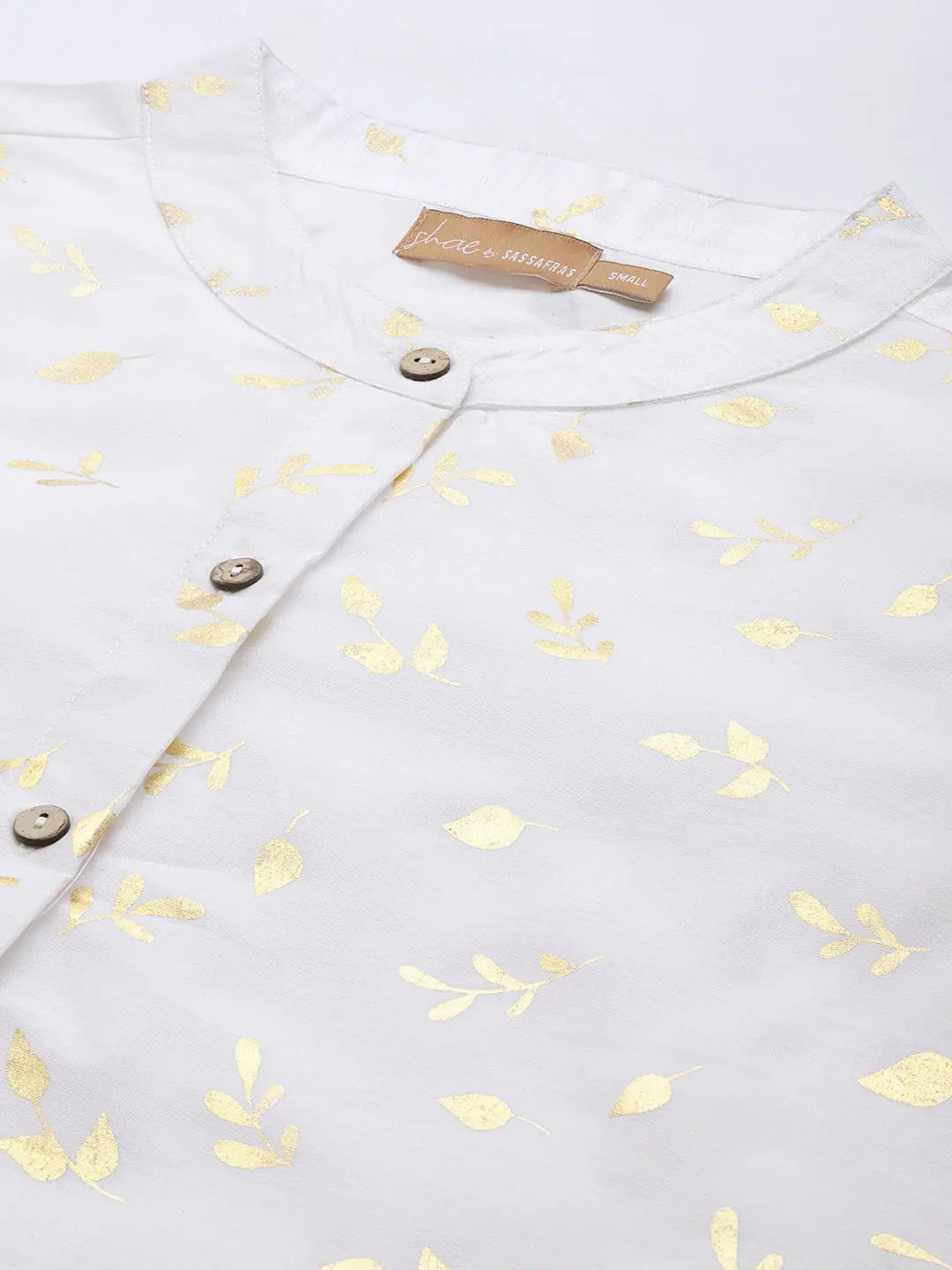 White Gold Foil High Low Shirt | Chanderi, Comfort Fit