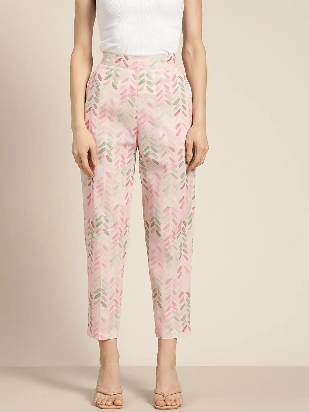 Pink Chevron Straight Pants - Ethnic Pants for Women
