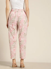 Women Pink Brush Paint Chevron Sustainable Straight Pants