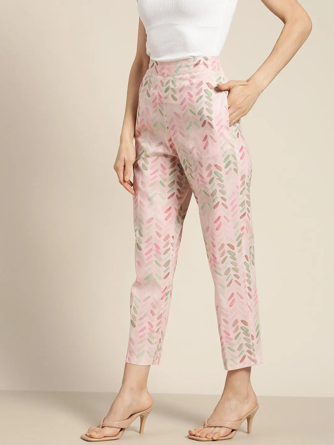 Pink Chevron Straight Pants - Ethnic Pants for Women