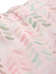 Women Pink Brush Paint Chevron Sustainable Straight Pants