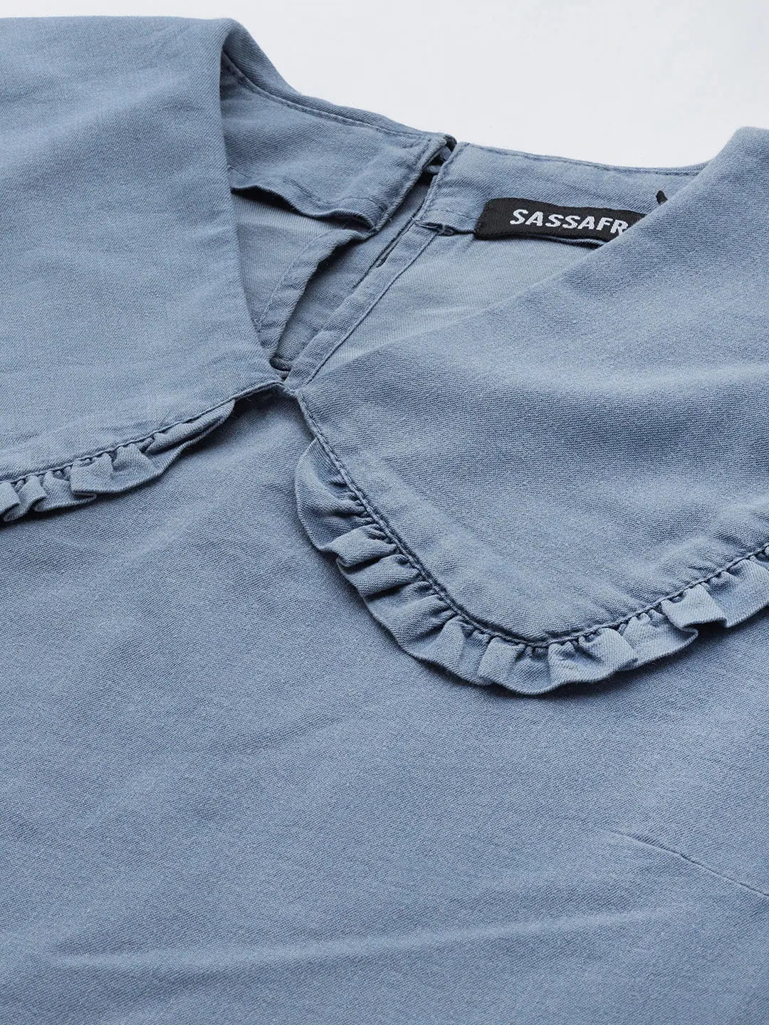 Blue Frill Detail Crop Top | Broad Collar, Comfort Fit