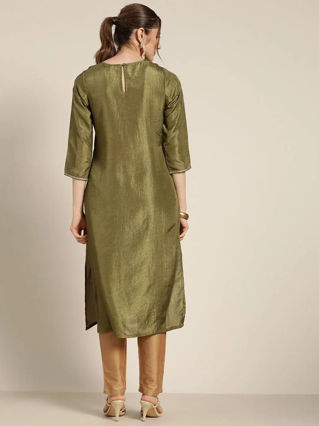 Olive Mirror Embroidered Kurtas for Women - Indian Kurta Design