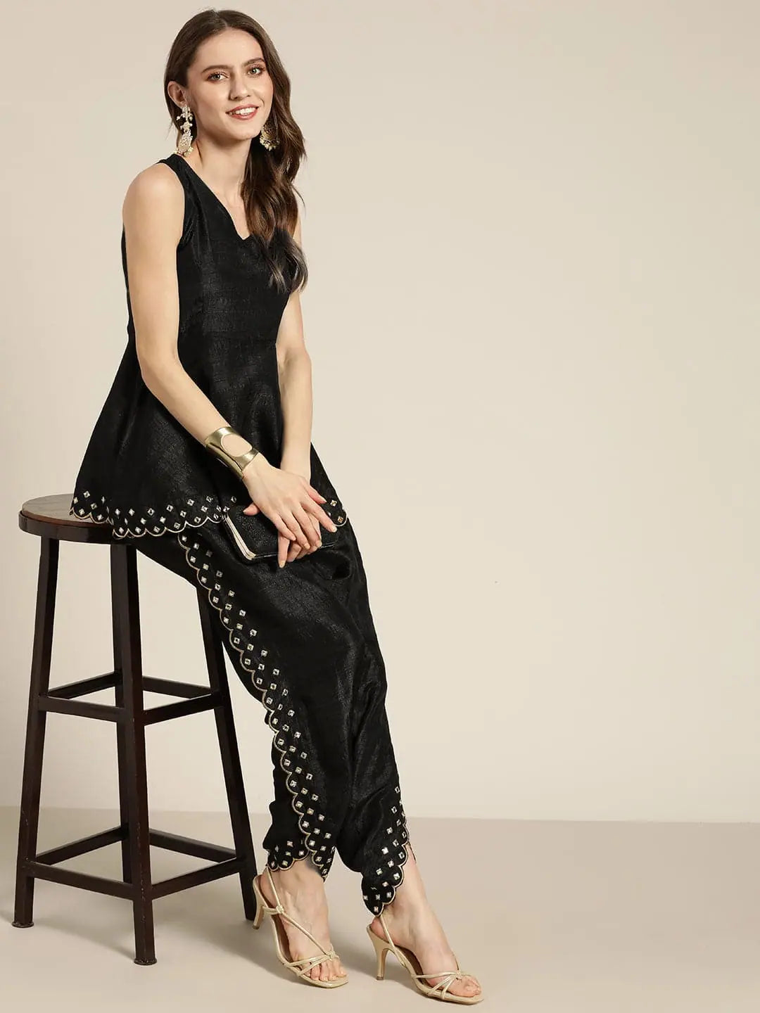 Black Mirror Embroidered Dhoti Pants - Ethnic Pants for Women
