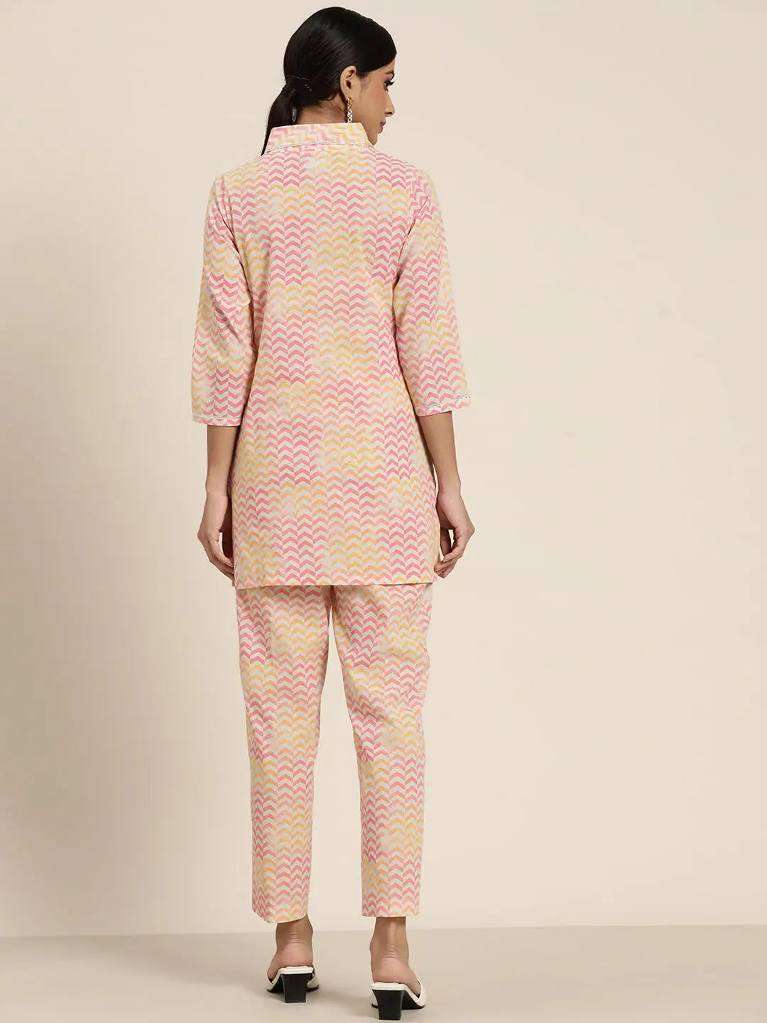 Pink Chevron Cotton Kurta Set | Women's Indian Kurta Sets