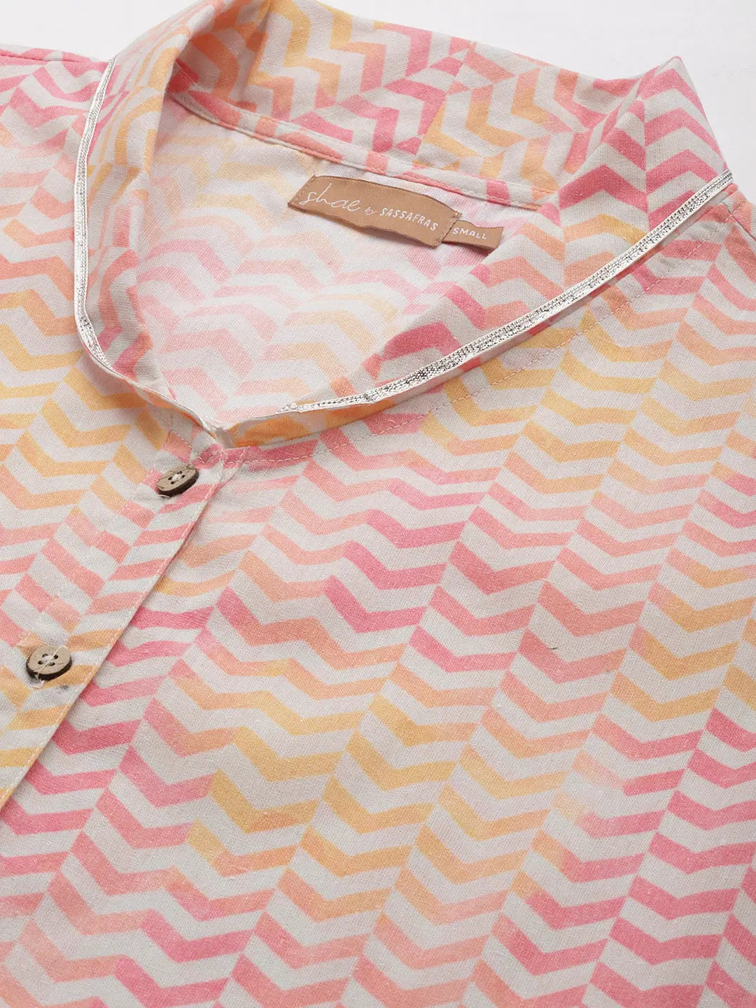 Pink Chevron Cotton Kurta Set | Women's Indian Kurta Sets