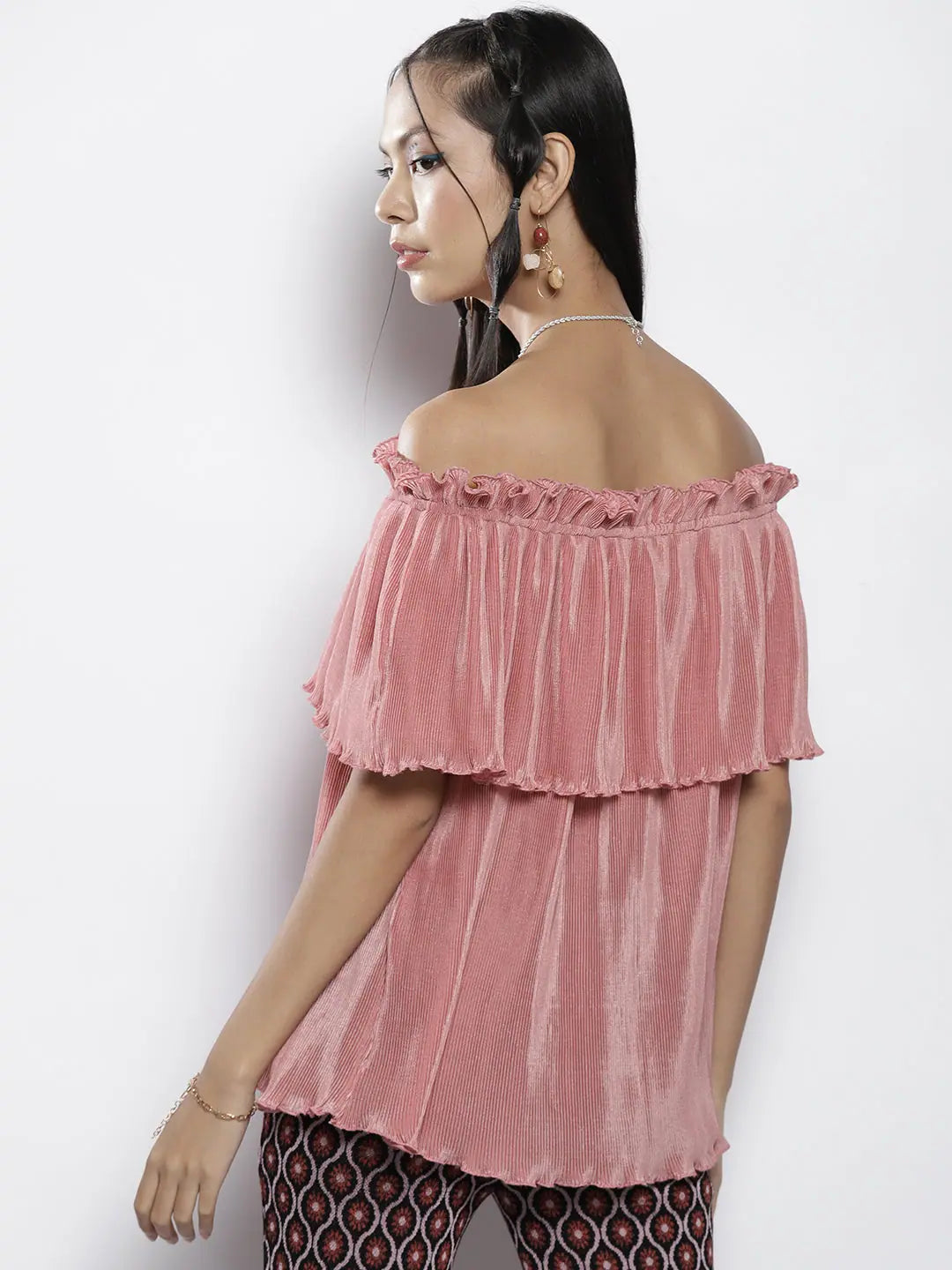 Pink Pleated Bardot Top - Western Outfits for Women