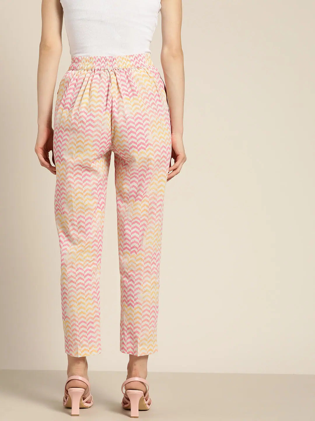 Pink Chevron Straight Pants - Designer Ethnic Pants for Women