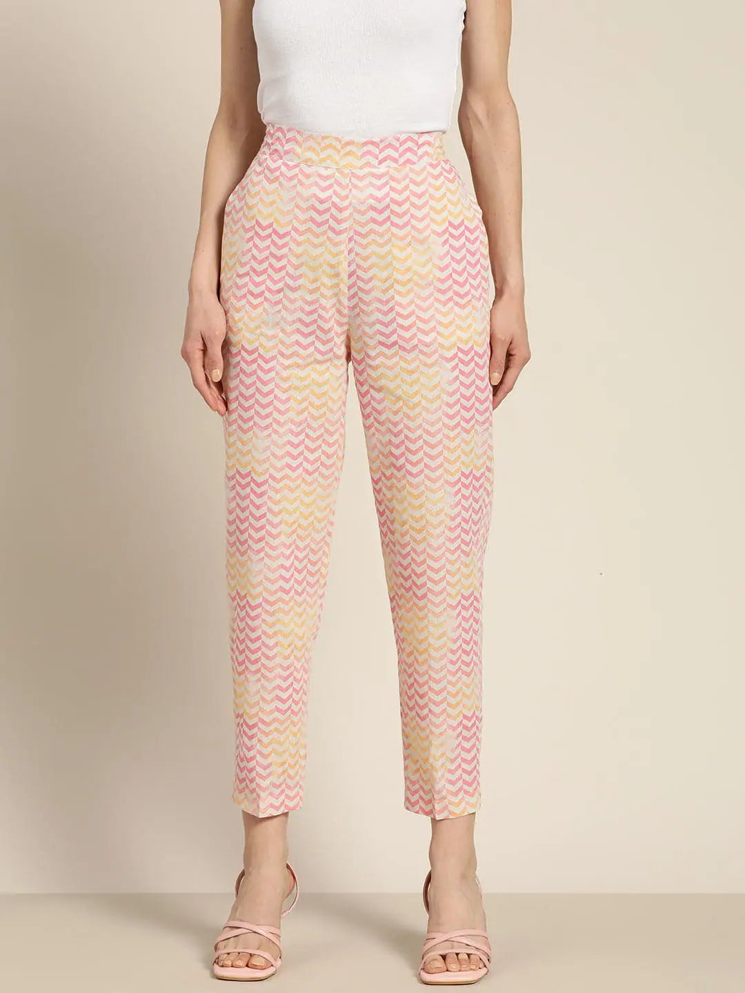 Pink Chevron Straight Pants - Designer Ethnic Pants for Women