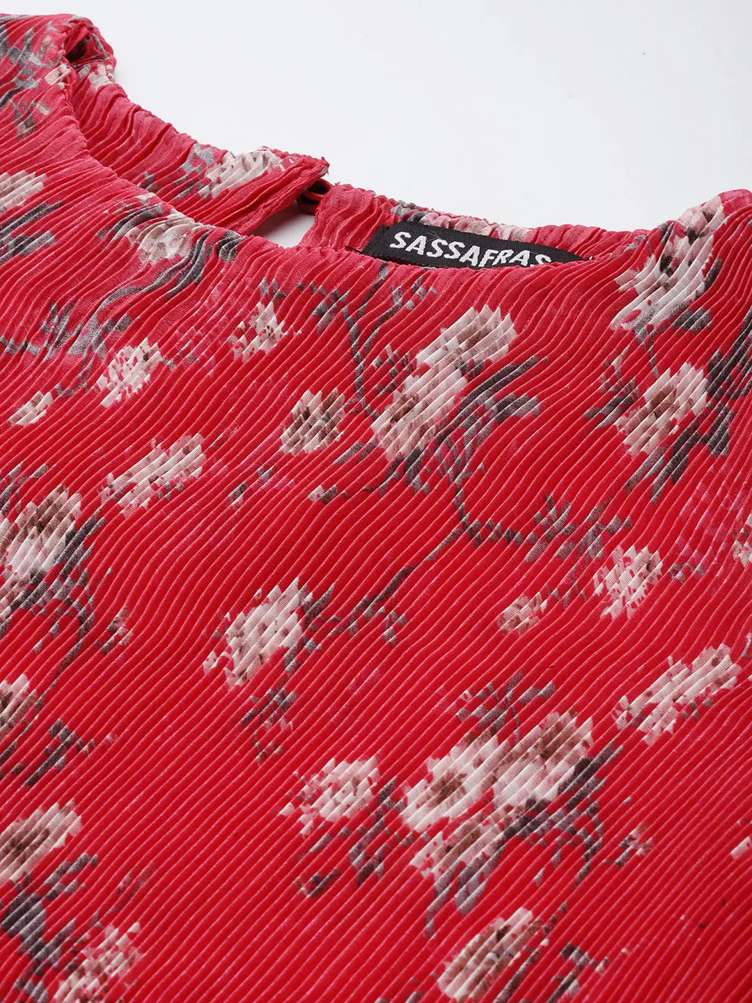 Red Floral Print Women's Top | Chinon A-Line Comfort Fit
