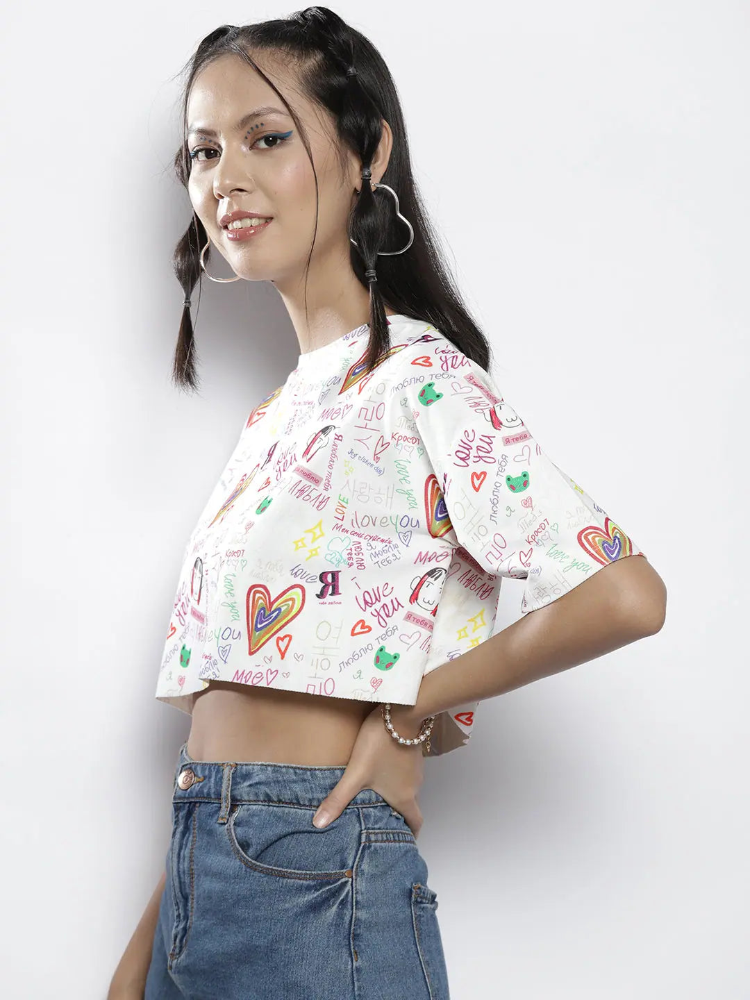White Text Print Crop Top | Women's Western Clothing