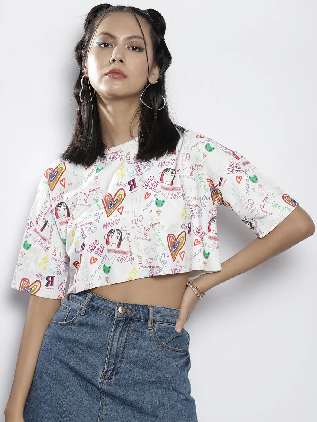 White Text Print Crop Top | Women's Western Clothing