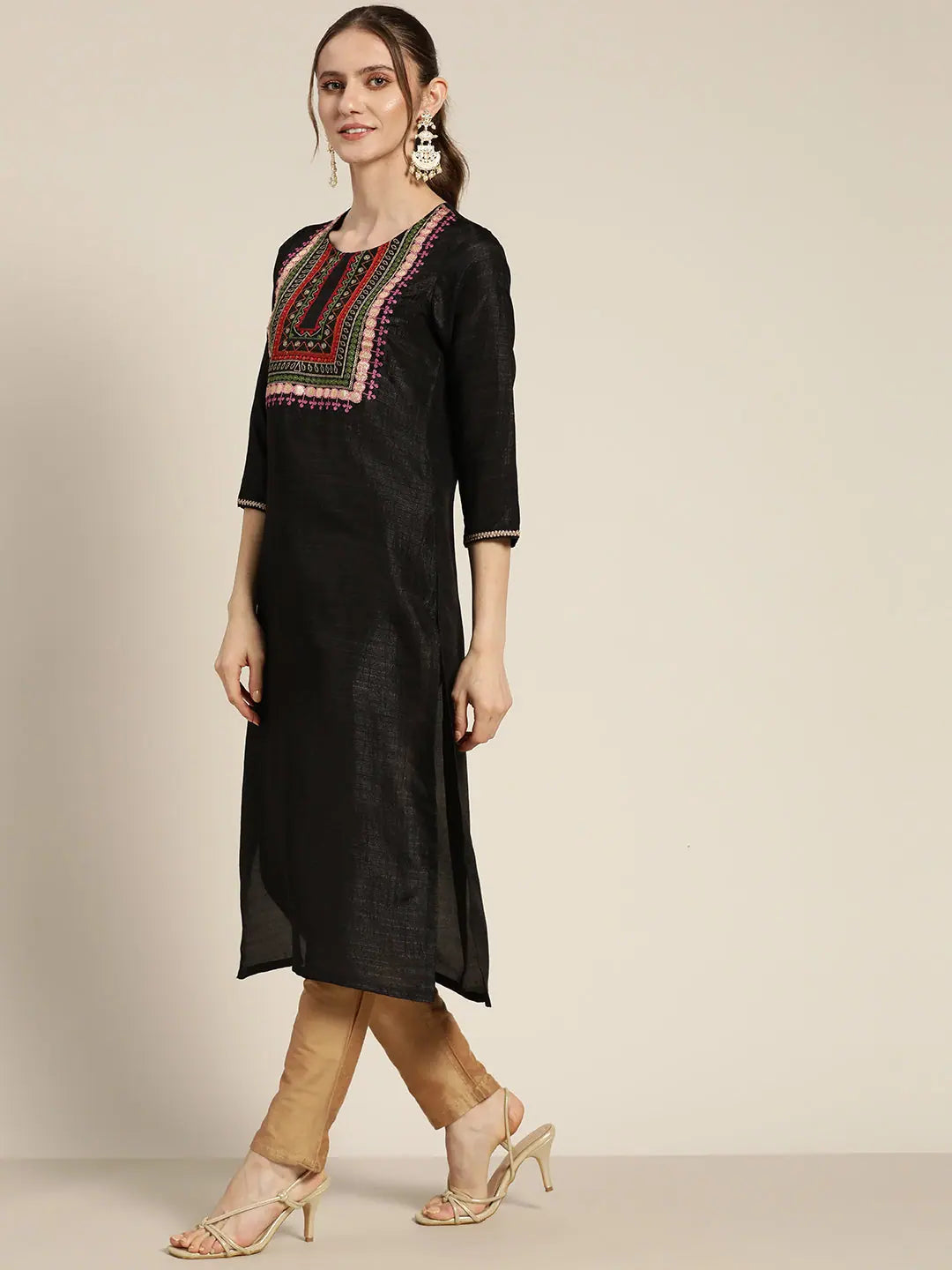 Elegant Black Mirror Embroidered Indian Kurtas for Ladies