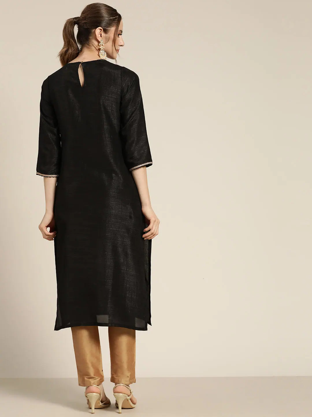 Elegant Black Mirror Embroidered Indian Kurtas for Ladies