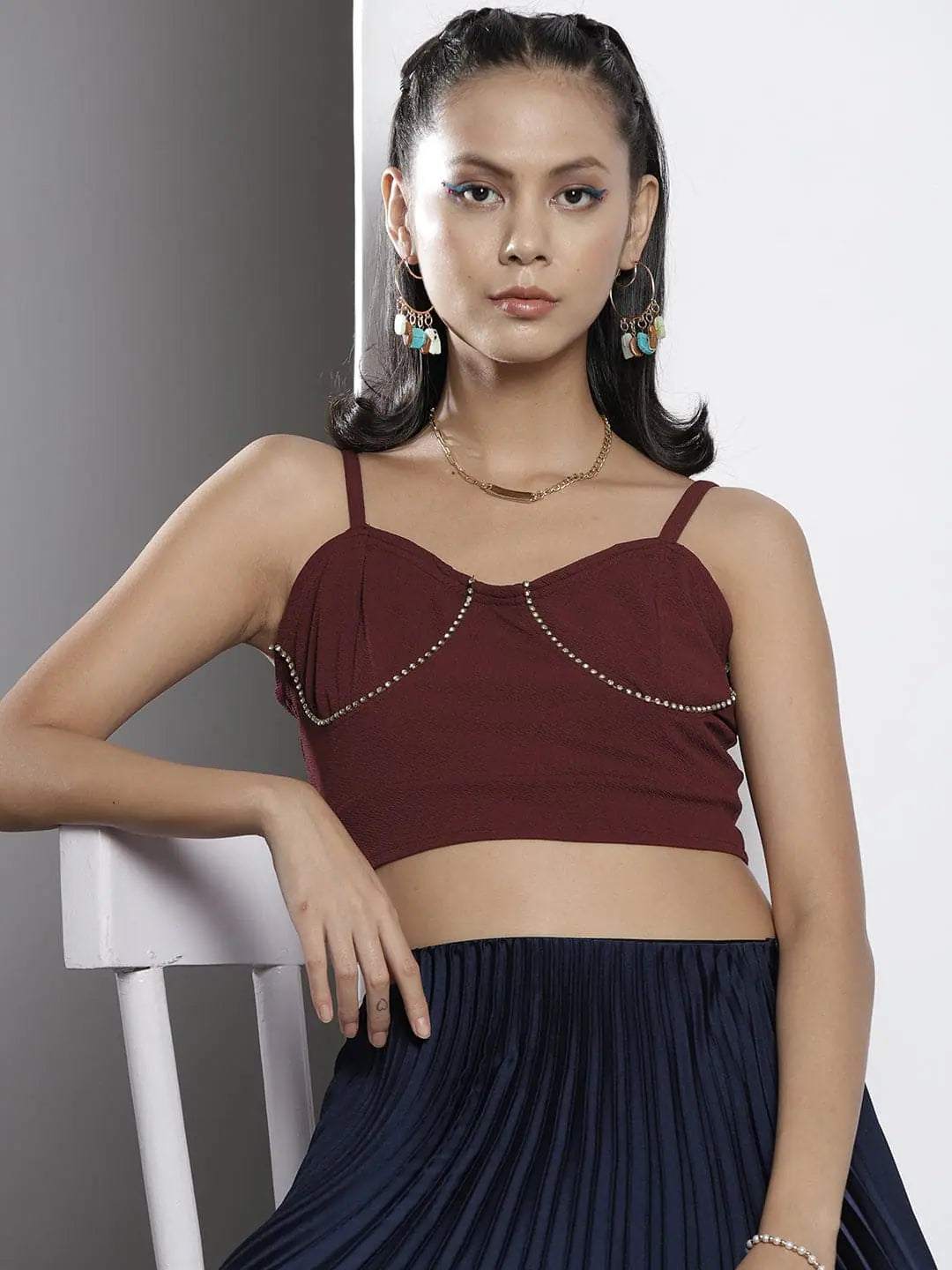 Burgundy Bustier Crop Top | Women's Western Outfits