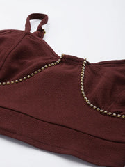 Women Burgundy Bustier Crop Top