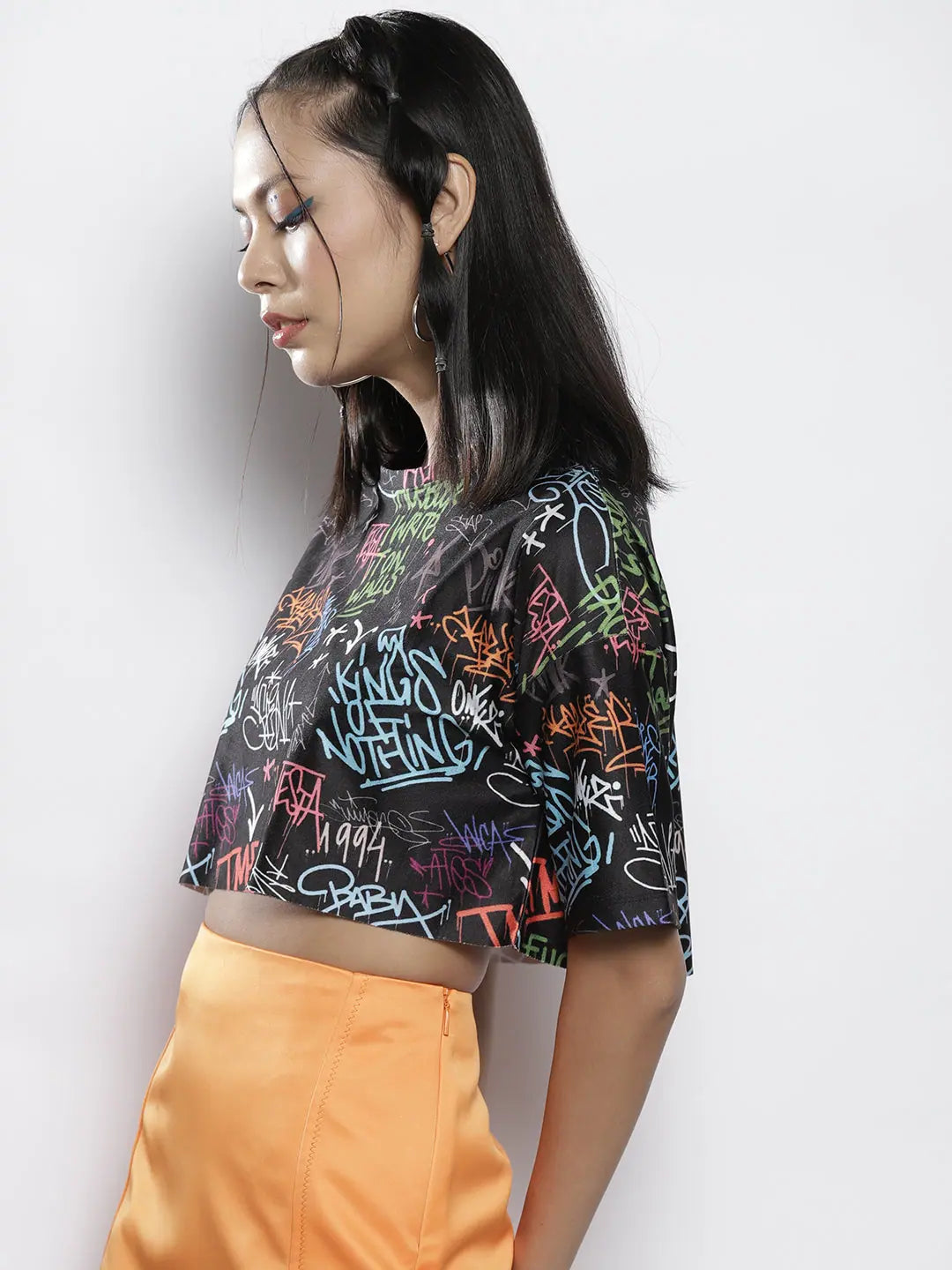 Black Text Print Crop Top | Women's Western Clothing