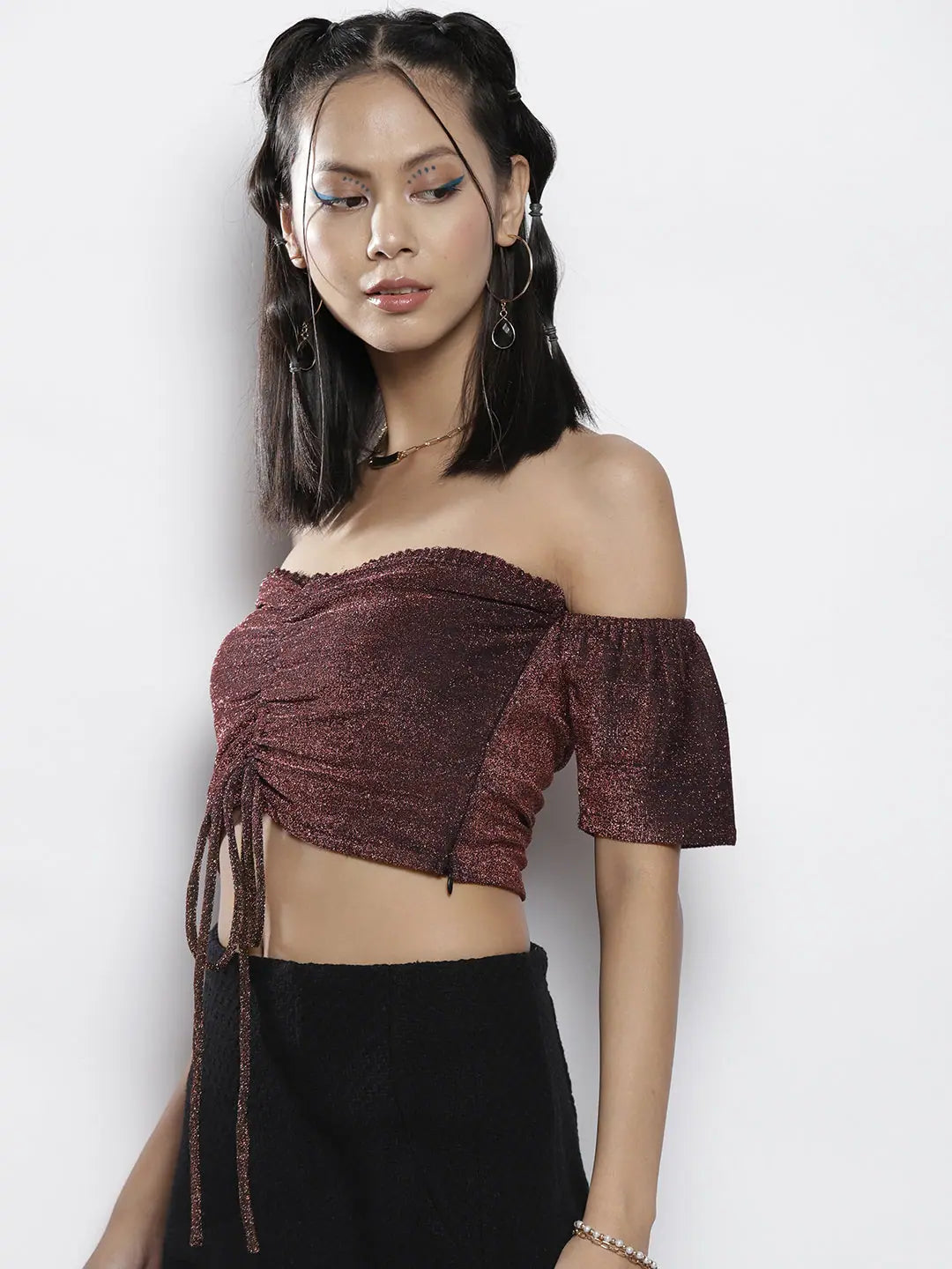 Pink Lurex Off Shoulder Top | Women's Western Wear Outfit