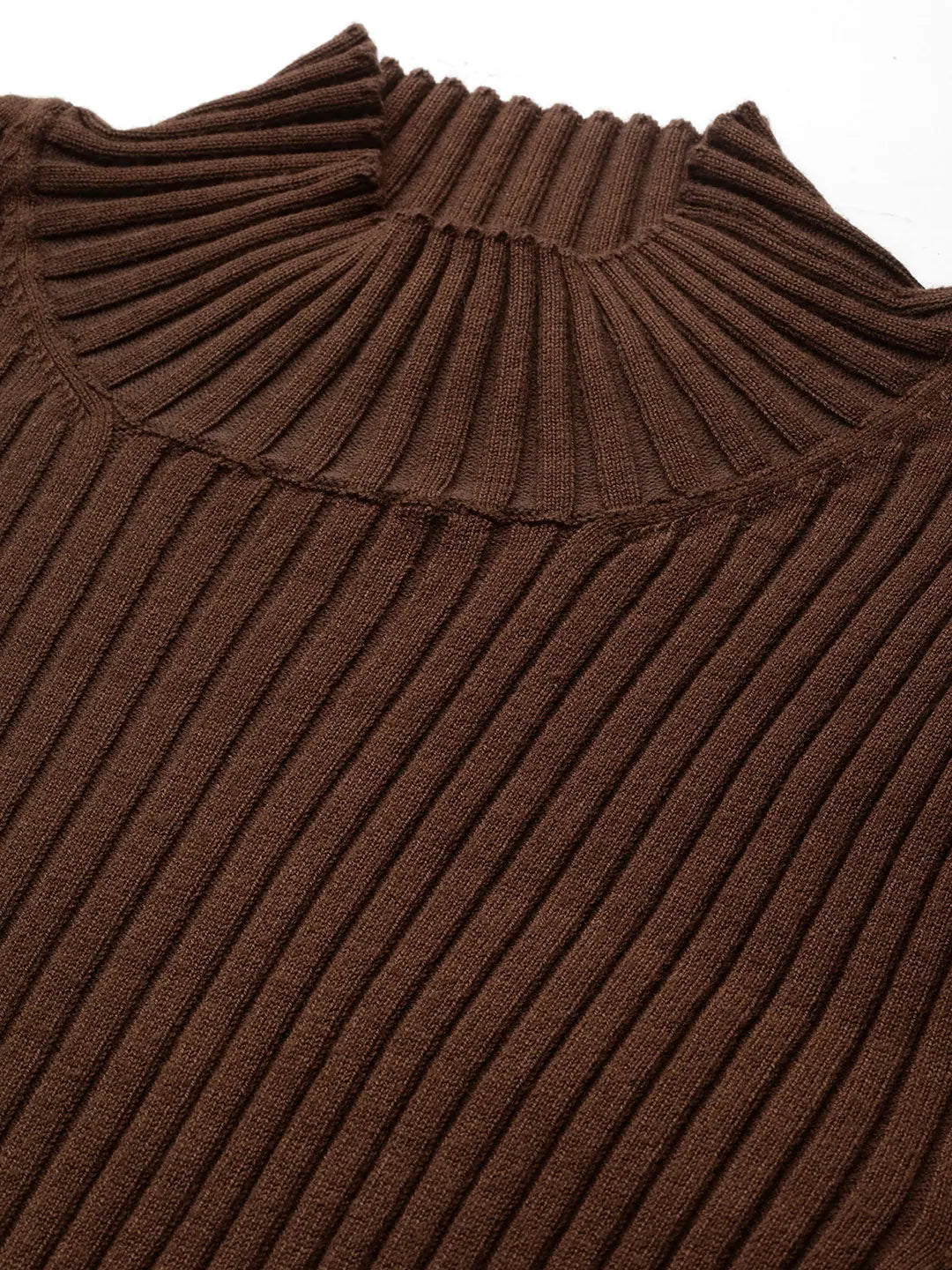 Brown Ribbed High Neck Sweater | Women's Western Outfits